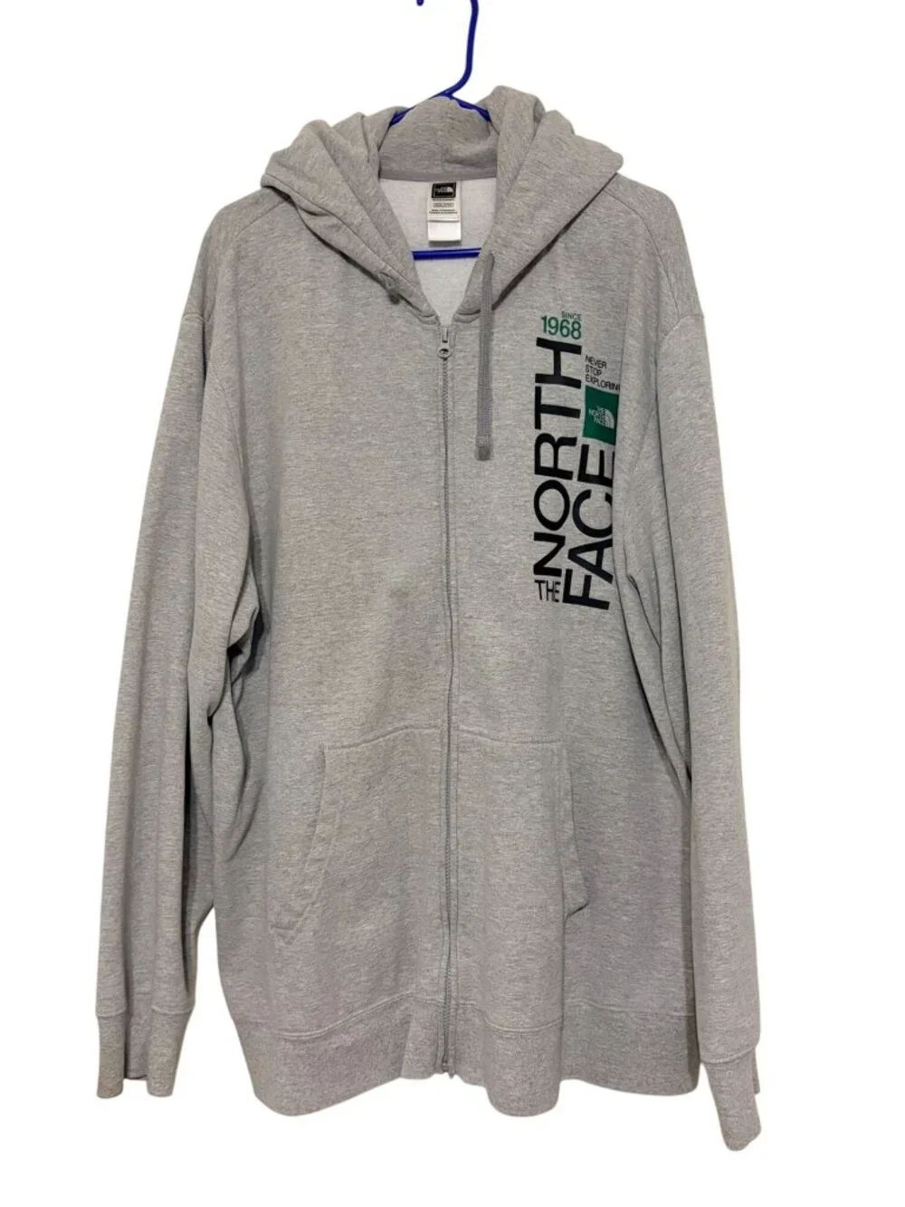 Men's The North Face Gray Logo Full Zip Logo Hoodie Sweatshirt Size 3XL